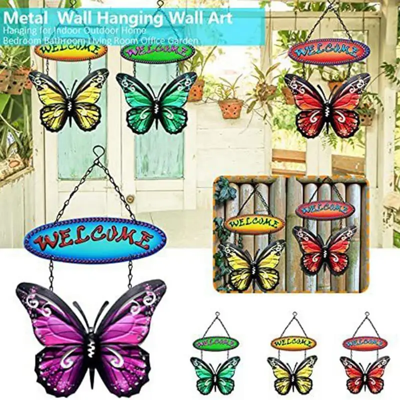 

3D металлическая бабочка, Настенный декор, украшение для дома и улицы, с надписью приветствия, винтажные бабочки, пасхальные окрашенные украшения