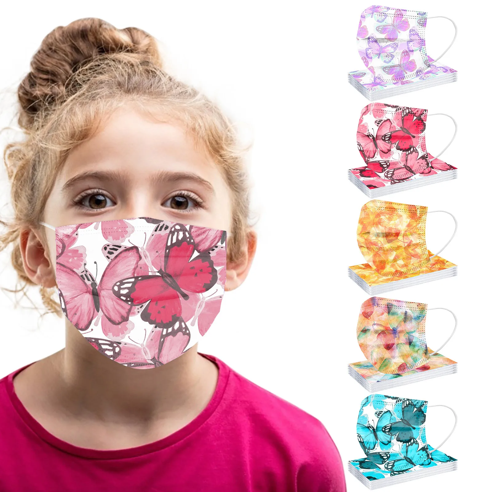 

10/50pcs Child Butterfly Print Mask Disposable Face Mask Industrial 3ply Mask Kids Dustproof Pm2.5 Mask Earloop Bandage Masque