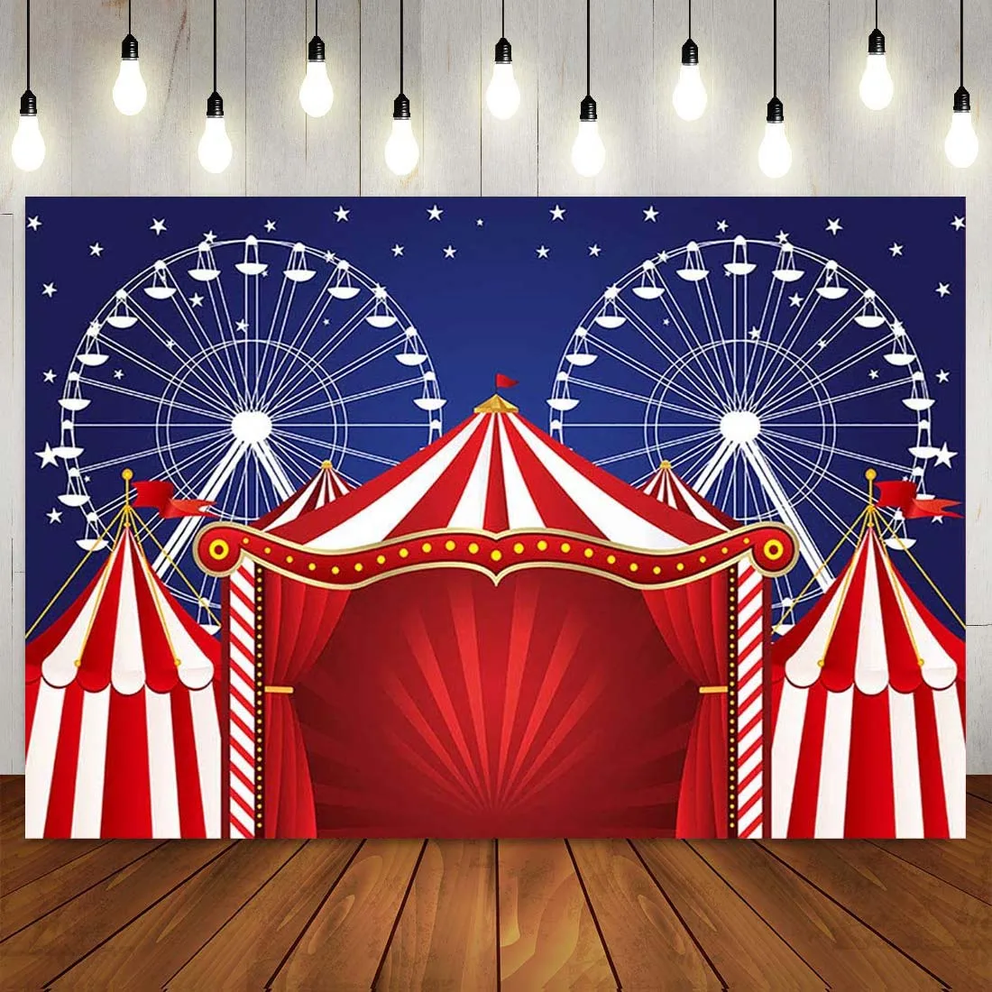 

Circus Theme Backdrop for Birthday Party Wall Banner Carnival Red Tent Ferris Wheel Photography Background Photo Booth Poster