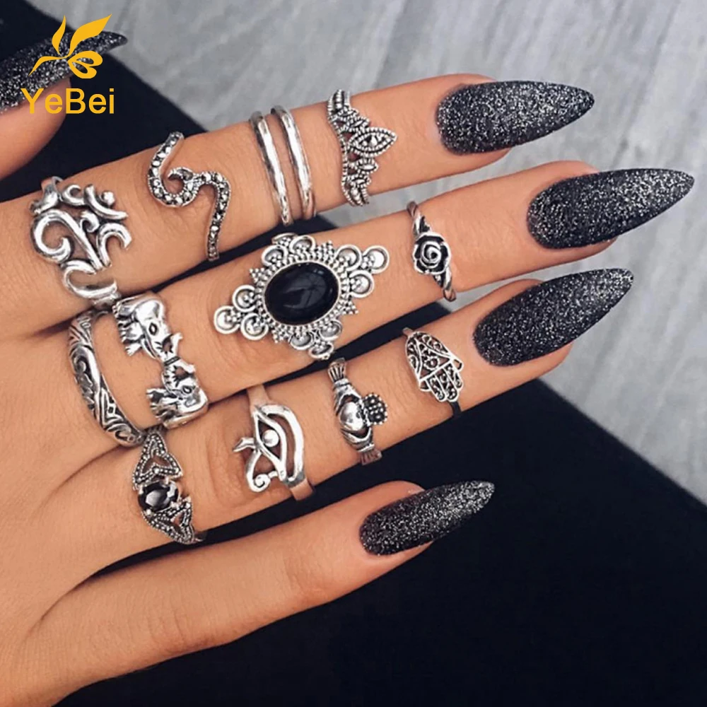 

13PCS Silver Vintage Ring Set Gothic Rings Fashion Women's Jewelry Promotions and Offers Free Shipping Ring for 1 Uah