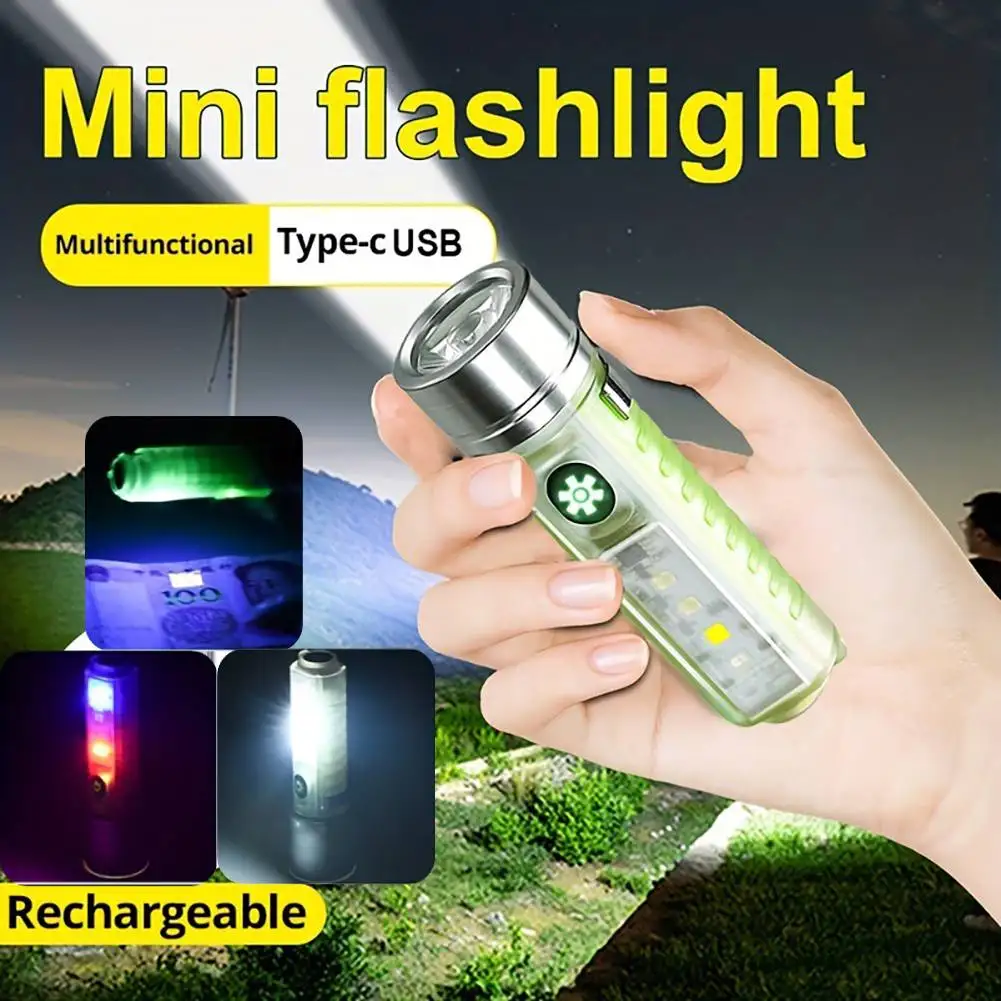 

Мини-фонарик, прожектор, многофункциональный аварийный фонарик с USB-зарядкой и регулируемой яркостью, легкий портативный фонарик для улицы