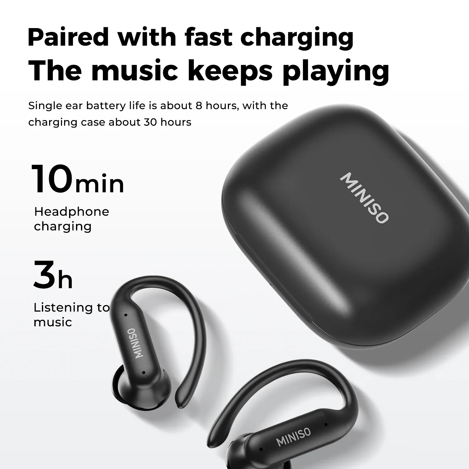Фото Беспроводные наушники MINISO MS219 TWS, неощутимые при ношении, с безопасным креплением на ухо, Bluetooth-наушники с длительным временем автономной работы №2