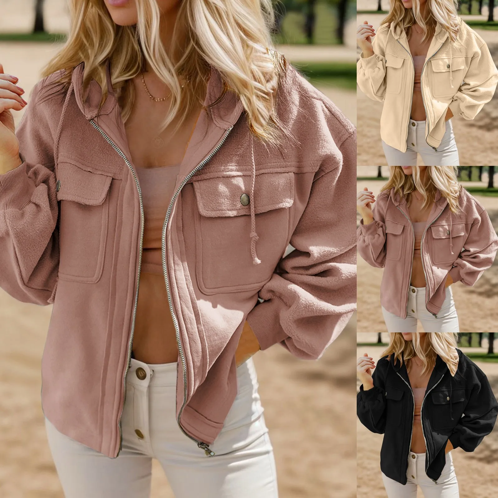 

Женская куртка с капюшоном и длинным рукавом, Осень-зима