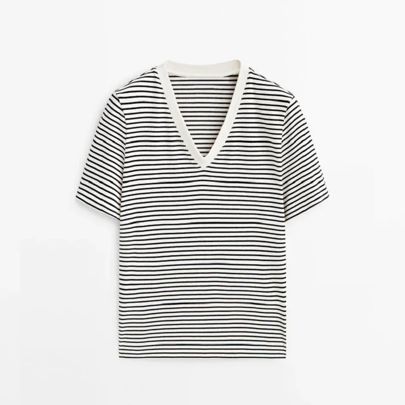 Новинка весны Md2024 женская футболка Классическая полосатая хлопковая верхняя