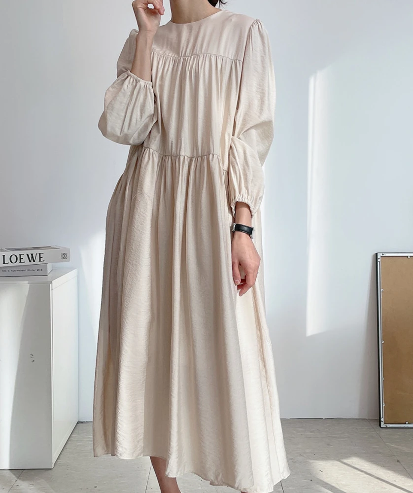 

Women'S 2022 Spring New Arrival Fashion Long Puff Sleeve Mid-Length Dress Female Casual Vestido Clothes Robe