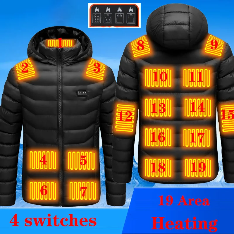 11 Areas Heated Jackets Men Outdoor Coat Long Sleeves Heating Winter Jacket MenUSB Heating Hooded Jackets Winterjas Heren 2022