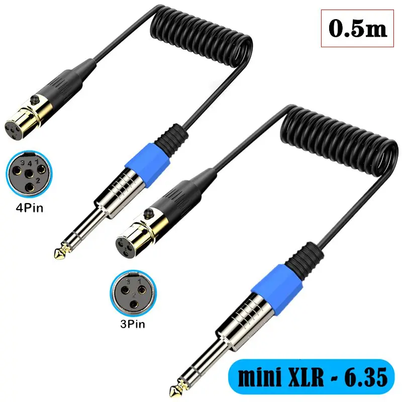 Фото Пружинный выдвижной мини XLR 3-контактный/4-контактный разъем на 6,35 мм, большой трехъядерный двухканальный стерео-мужской микрофонный аудиокабель 0,5 м №1