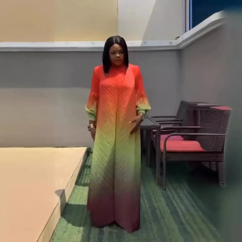 Платье-Макси женское Плиссированное ТРАПЕЦИЕВИДНОЕ с рукавами-фонариками длина