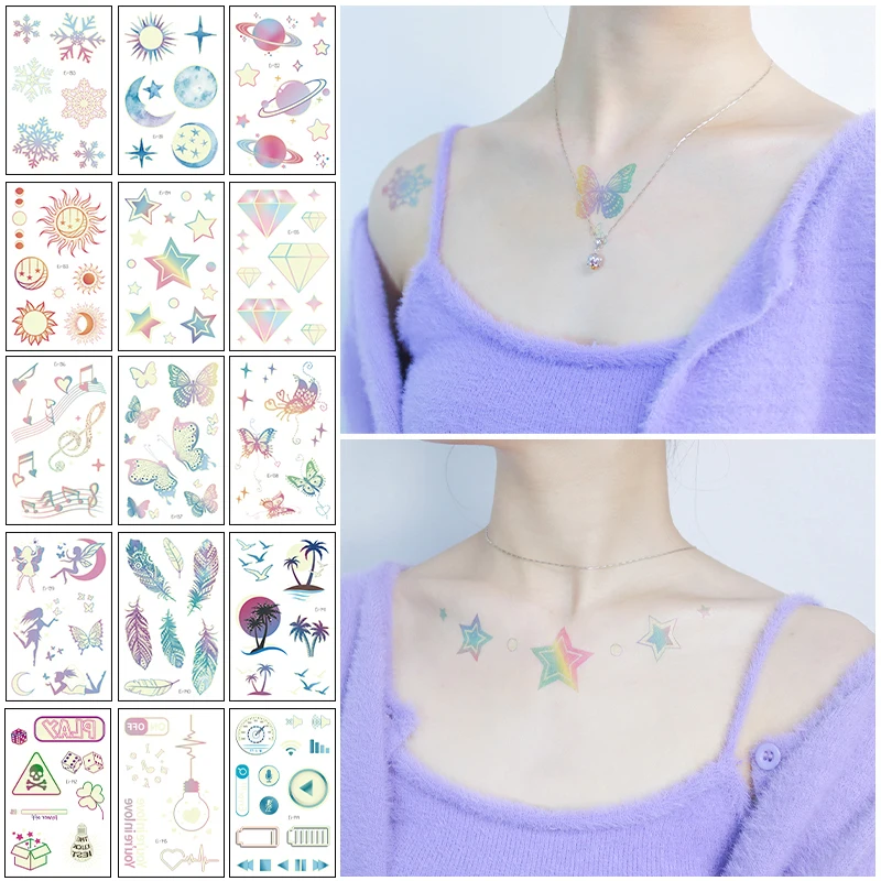 Светящиеся временные тату-наклейки VeeCharm с изображением небесного пера бабочки