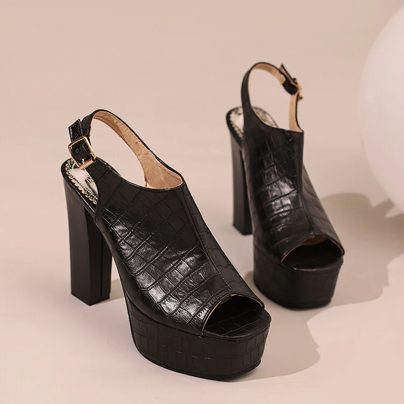 FXYCMMCQ 2022 Spring European and American High-heeled Fish Mouth Solid Color Temperament High-heeled Plus Size Sandals 33-52