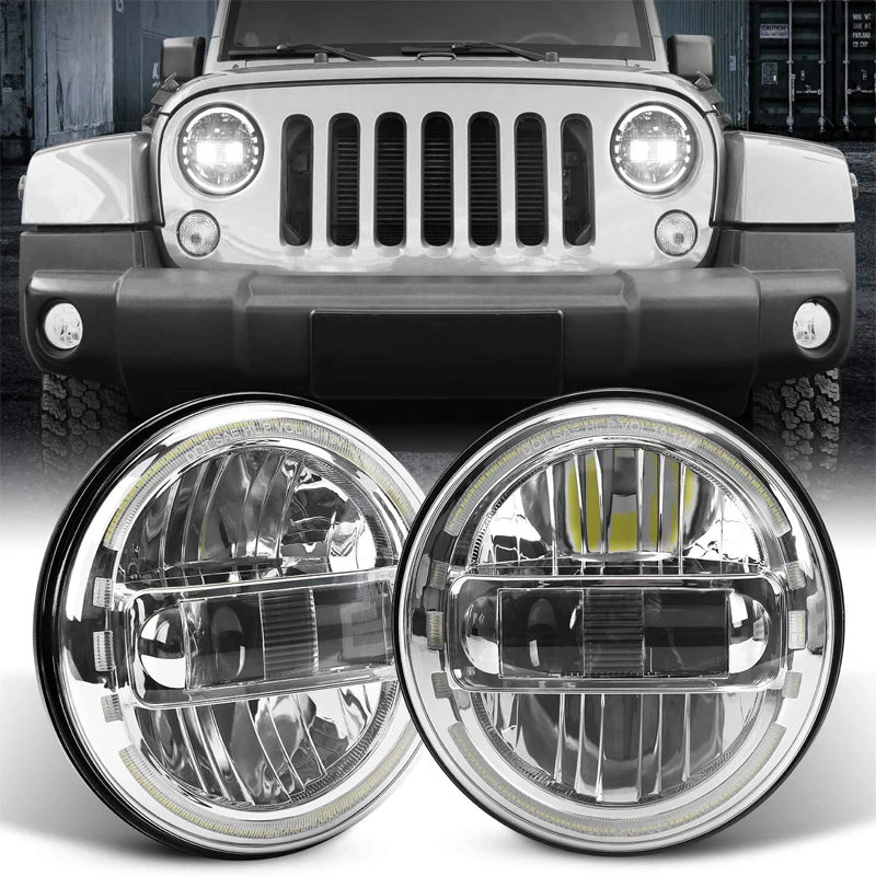 

7inch Headlamp with DRL H4 For Land Rover Defender 7" LED Halo Round Headlights For Lada Niva 4X4 UAZ Hunter Hummer H1 H2