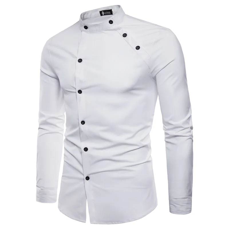 Spring Summer Autumn Fashion Tailoring Design Men's Long Sleeve Shirts Thin Solid Color 80% Cotton Stand Collar Men's Tops