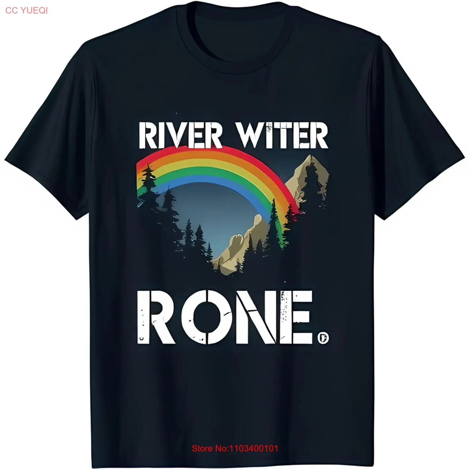 Стильная черная футболка с рисунком River Witer Rone Rainbow &amp Mountain Design