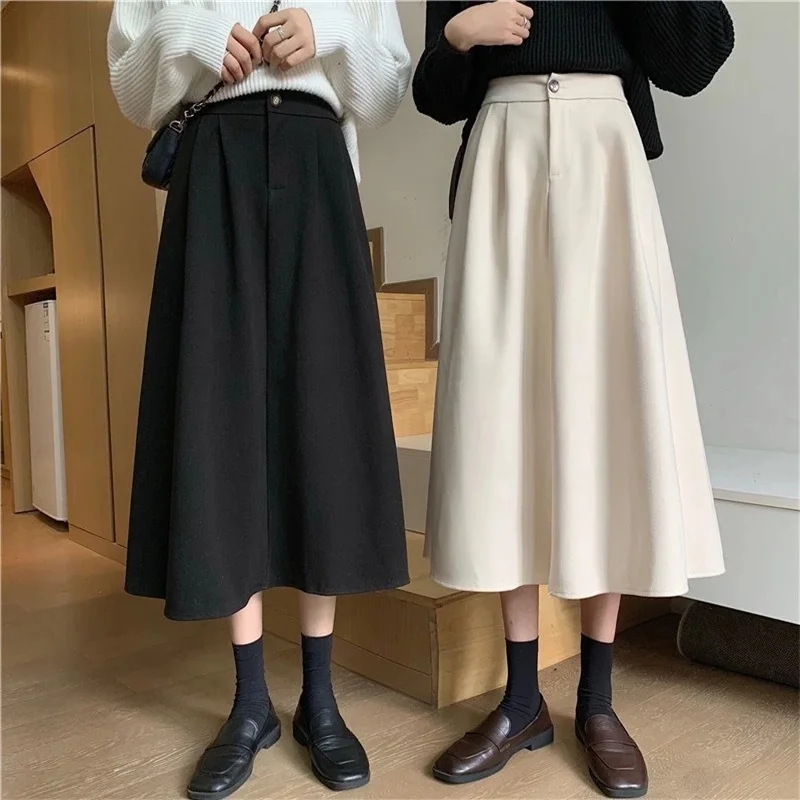 Casual Midi Long A-line Skirt Women 2022 New Spring All-Match Skirt High Waist Velvet Pleated Skirt Female