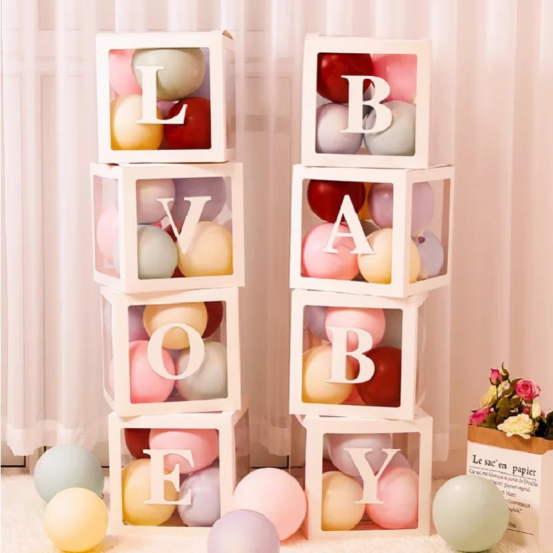 

Birthday Balloon Boxes Transparent Letter Birthday Balloon Blocks Decor Baby Shower Box Custom Party Wedding Letter Decorations