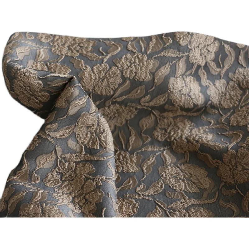 

Tuantuan Thread Vintage Embroidery Woven Embroidery Flower Dark Gray Background Jacquard Fashion Fabric Fabric DIY