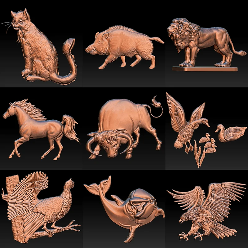 Цифровой рельефный 3d-напильник с животными для гравировки на станке ЧПУ в