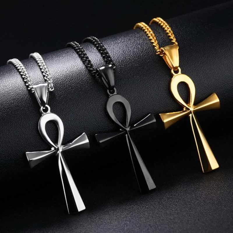 

2022 New Light Luxury Fashion Religion Egyptian Ankh Crucifix Necklaces Pendants Alloy Cross Symbol of Life Cross Jewelry Gifts