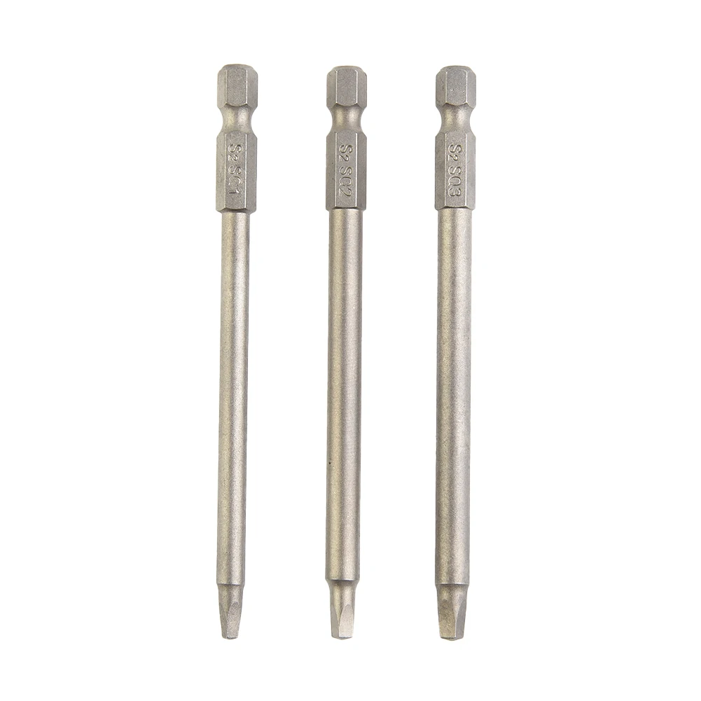 

3Pcs SQ1-SQ3 Square Screwdriver Bit 100mm 1/4 Hex Shank Electric Screwdriver Head Power Tools Electrical Drill Accessories