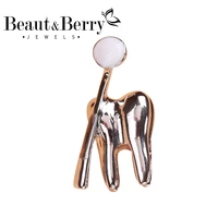 beautberry special tooth mirror brooches white enamel brooch jewelry women men collar lapel bag pins party accessories gifts