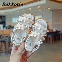 kids sandals 2022 summer girls princess party dance beach shoes toddler fashion brand flats outside children pearl soft sole