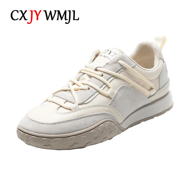 

CXJYWMJL Genuine Leather Women Casual Sneakers Thick Sole Spring Autumn Little White Shoes Ladies Sports Vulcanized Shoes Female