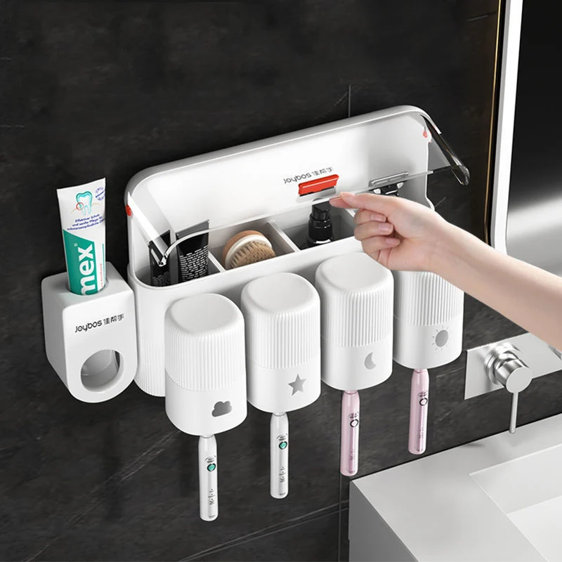 

Multifunctional Free Punch Toothbrush Plastic Wall Shelf Toothpaste Squeezer Tooth Cup Holder Bathroom Toiletries Storage Rack