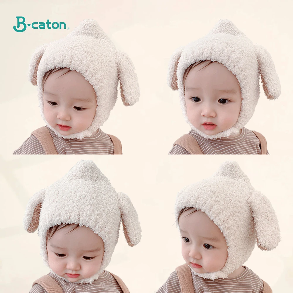 Cute Baby Hat Rabbit Ears Soft Plush Ear Protection Baby Warm Caps Solid Color Autumn Winter Earflap Bonnet Hat for Baby 5-24M enlarge