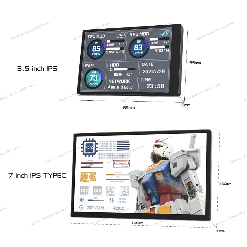 3 57 inch ips type c mini itx pc case monirordiy computer secondary screen cpu gpu ram hdd monitoring usb free drive aida64 free global shipping