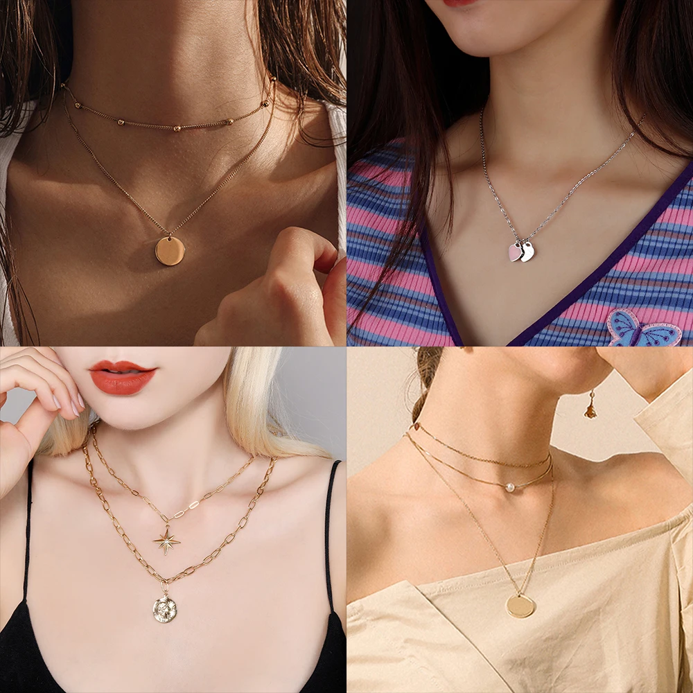 Колье из нержавеющей стали для женщин с золотой цепочкой, подвесками в виде сердца, чокером, украшением в стиле смайлик и поп-подвеской.