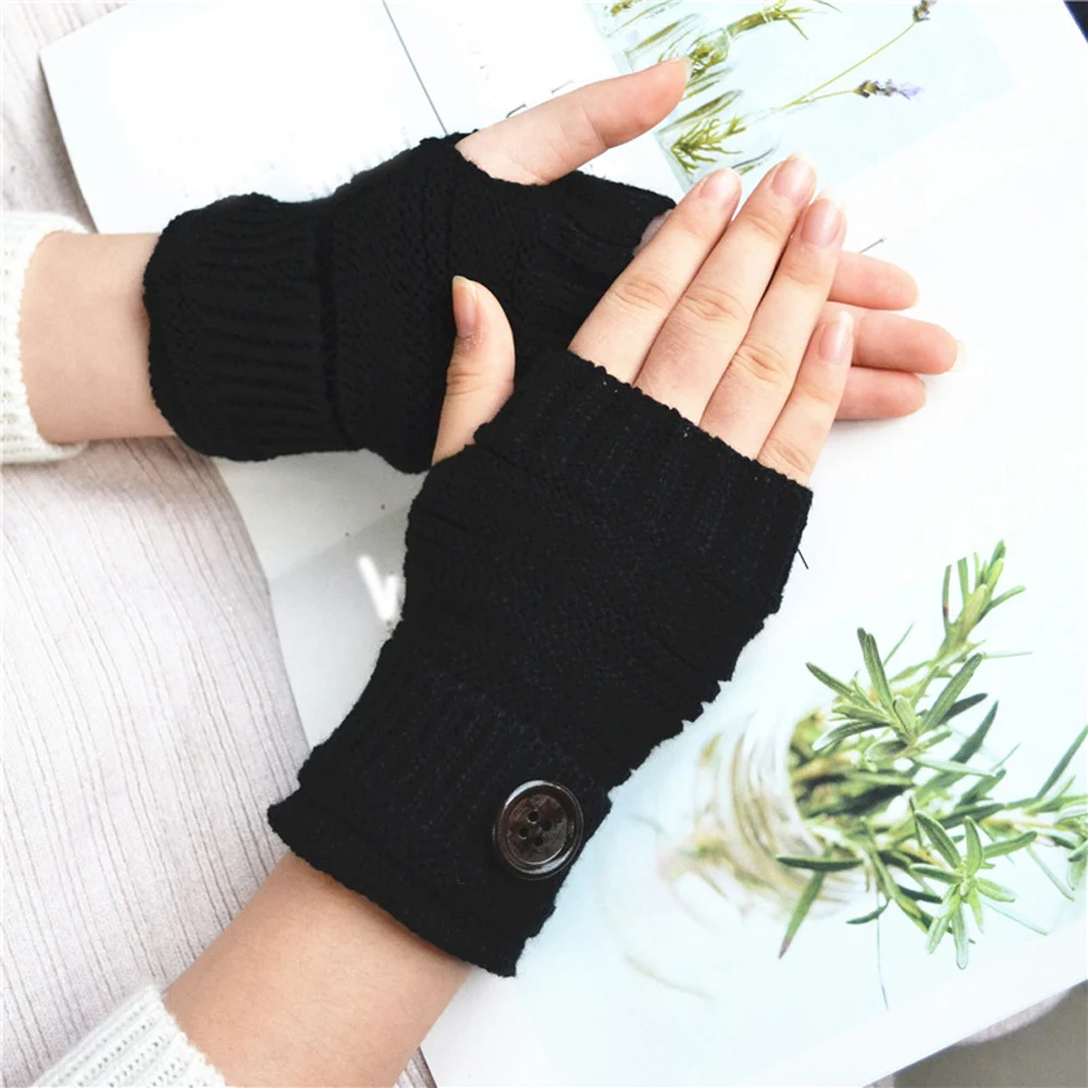 

Fashion Gloves Woman Girl Warm Autumn Winter Windproof Warm Knitted Half Finger Thicker Wrist Gloves