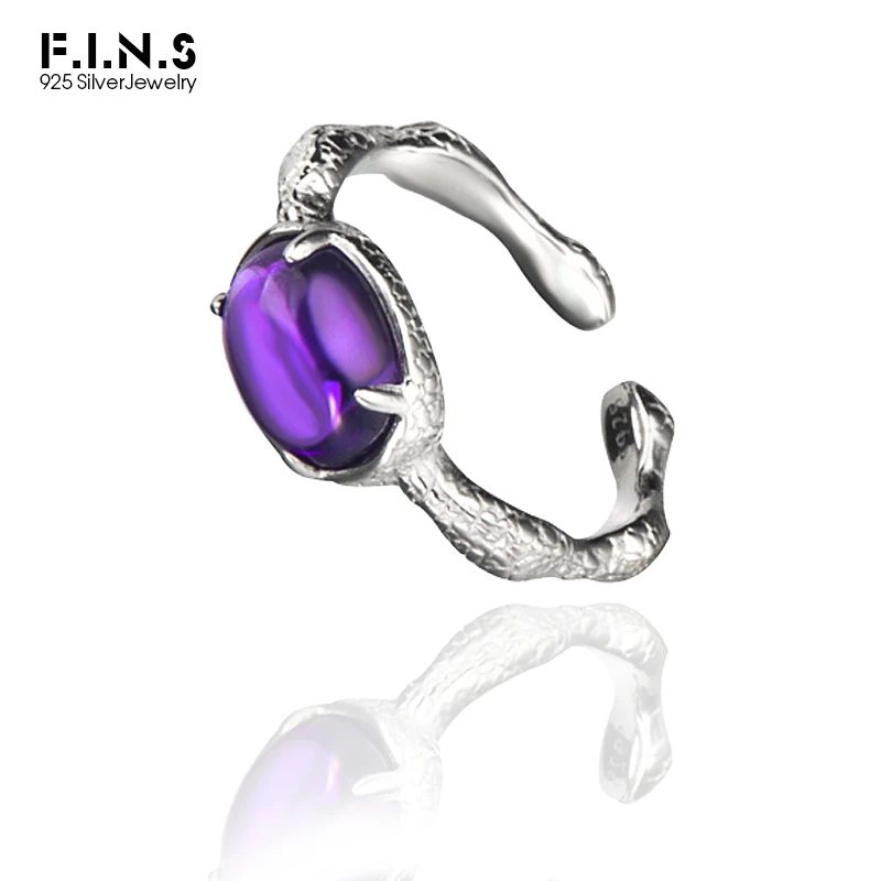 

FINS Real 100% S925 Sterling Silver Gemstone Ring Oval Gem Opening Prong Setting Adjustable Wed Finger Ring Luxury Fine Jewelry