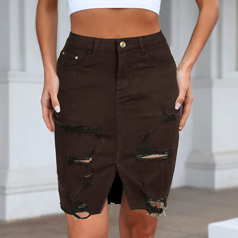 Женская рваная джинсовая юбка LOGAMI с высокой талией модель 2022 года модная