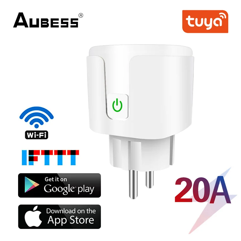 

Tuya Smart Socket 20A EU Plug WIFI Wireless Remote Power Socket Smart Timer Plug Home Voice Control Via Alexa Google Home