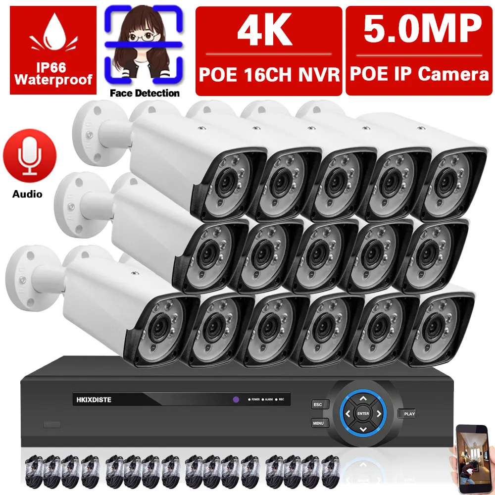 

H.265 16CH 4K POE NVR Kit Outdoor 5MP IP Bullet Security Camera System Waterproof POE CCTV Camera Video Surveillance System Kit