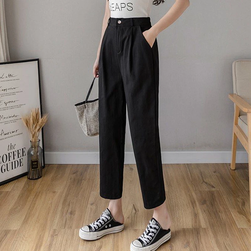 

JMPRS Summer Women Pants Black Fashion Ankle-Length High Waist Korean Harem Pants Causal Office Ladies Trousers New 2022