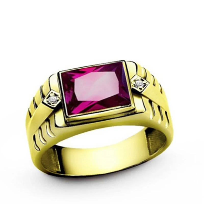 

New Hot Sale Fashion Simple Ladies Gold Color Inlaid Rose Red Zircon Pattern Engagement Banquet Ring Whole Sale