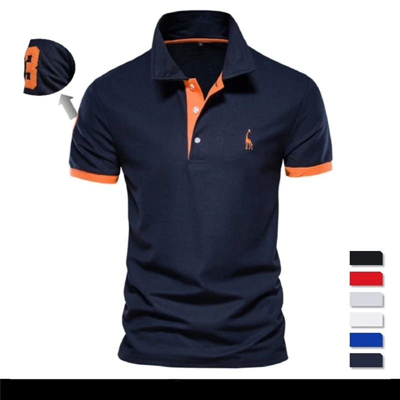

Embroidery 35% Cotton Lapel Shirts for Men Casual Solid Color Slim Fit Mens Polos New Summer Fashion Brand Men Clothing