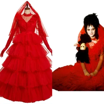 Movie Beetle Cos Juice Lydia Cosplay Costume Red Wedding Dress Outfits Halloween Carnival Suit