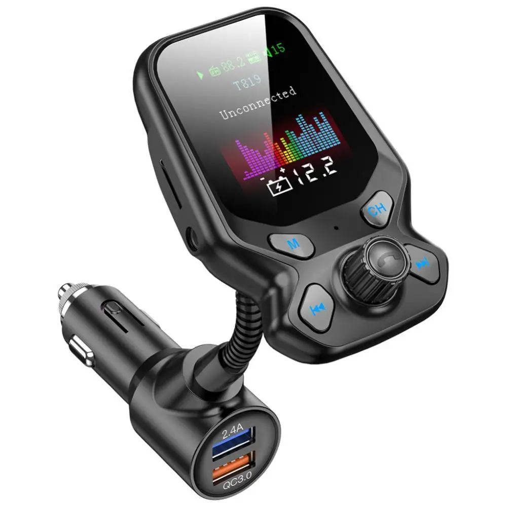 

Беспроводной FM-модулятор с Bluetooth, mp3-плеер с цветным экраном, двойное зарядное устройство USB с дистанционным управлением