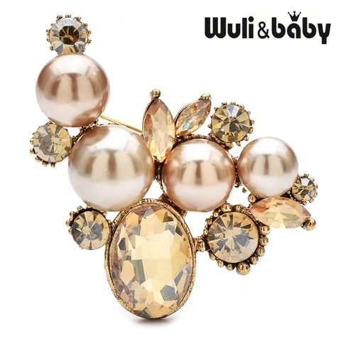 Wuli&baby винтажные броши с жемчужным цветком