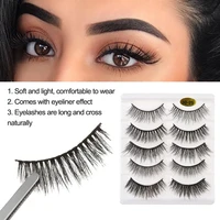 5pairs cruelty free thick fluffy wispy natural long false eyelashes eye lashes extension 3d faux mink hair crisscross