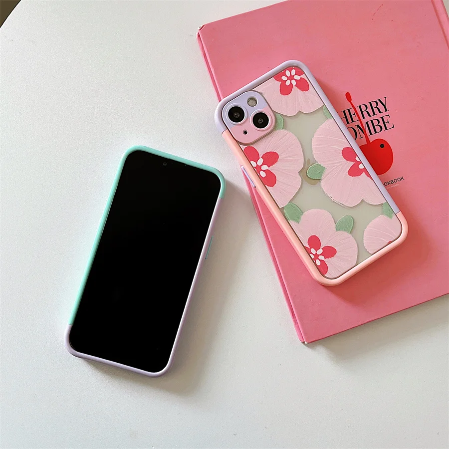 iPhon13 Double Color Frame Case For iPhone 13 12 11 Pro Max X XR XS Cover Flower Cartoon Soft Transparent Bumper Back Cases |