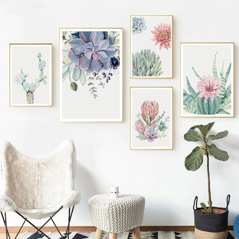 

Nordic Watercolor Succulents Canvas Paintings Botanical Leaf Flower Wall Art Poster Prints Picture Living Room Decoration