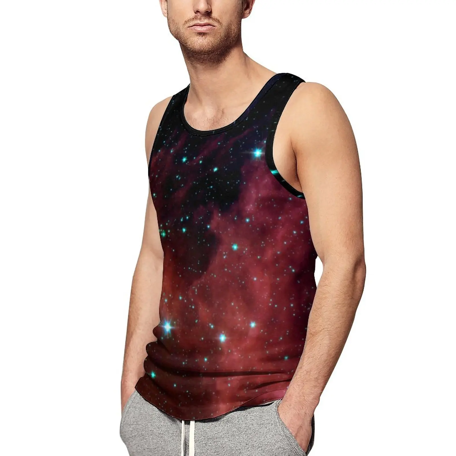 

Starry Night Print Tank Top Males Orion Nebula Sportswear Tops Beach Gym Custom Sleeveless Shirts Plus Size 4XL 5XL