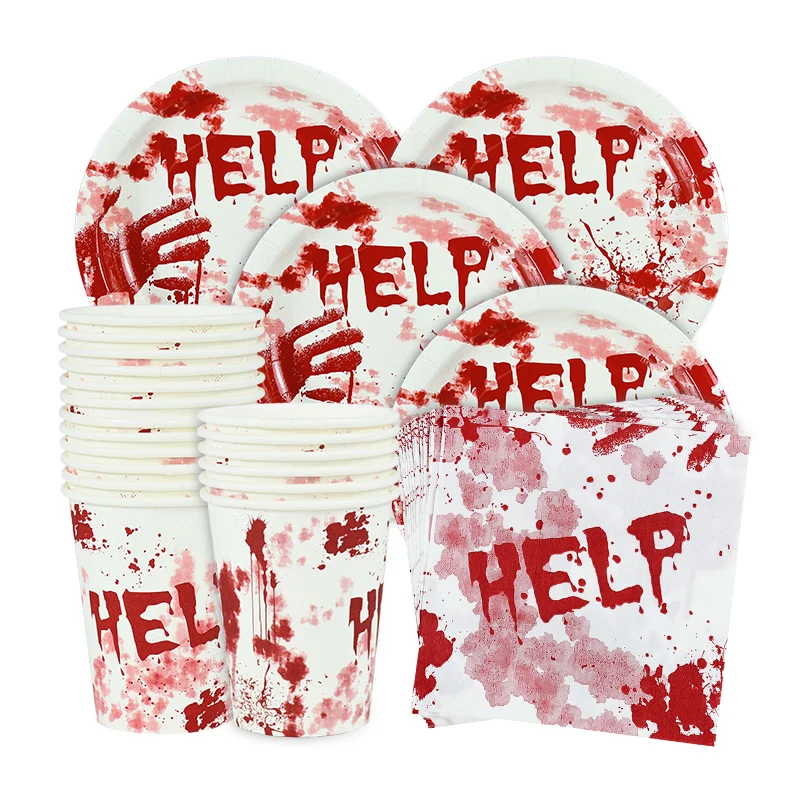 

12/20Pcs Scary Bloody Disposable Tableware Paper Plates Cups Napkins Halloween Festival Decoration Home Dinner Party Supplies