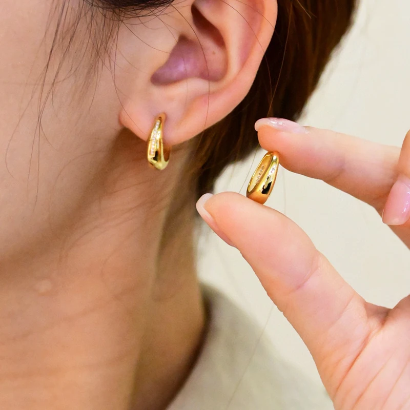 Серьги LUOWEND из 100% белогожелтого золота 18 карат, классические простые серьги-кольца с натуральными бриллиантами для женщин, изысканные ювелирные изделия (art.: 3920d82ca276e) - 3920d82ca276e