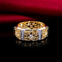 new vintage tow tone hollow out engagement rings for women shine tiny cz stone inlay fashion jewelry wedding party gift ring