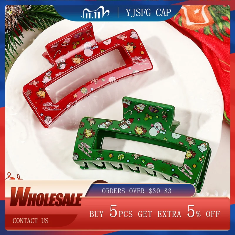 

Christmas Acrylic Square Hair Claw Clips Ponytail Hairpin Elk Christmas Tree Print Shark Clip Fashion Women Girls Headwear Gifts