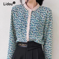 horse printing open stitch chiffon shirt round neck long sleeve casual blouse 2022 korean style elegant style shirt for female